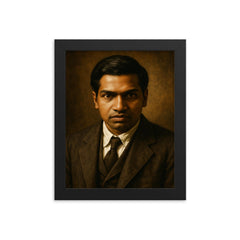 Srinivasa Ramanujan portrait framed print on a plain backdrop in size 8"x10".