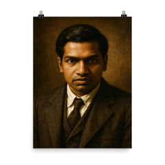 Srinivasa Ramanujan portrait poster on a plain backdrop in size 8"x10".