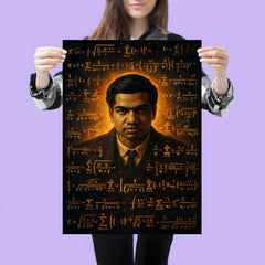 Srinivasa Ramanujan surrounded by infinite formulas poster 3