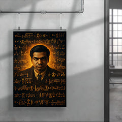 Srinivasa Ramanujan surrounded by infinite formulas poster 4