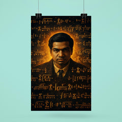 Srinivasa Ramanujan surrounded by infinite formulas poster 6