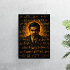 Srinivasa Ramanujan surrounded by infinite formulas poster 7