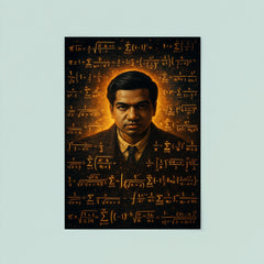 Srinivasa Ramanujan surrounded by infinite formulas poster 8