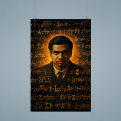 Srinivasa Ramanujan surrounded by infinite formulas poster 9