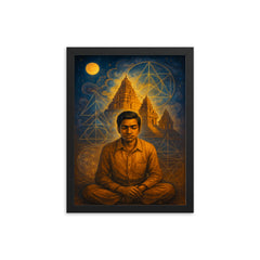 Srinivasa Ramanujan temple geometry dream scene framed print on a plain backdrop in size 12"x16".