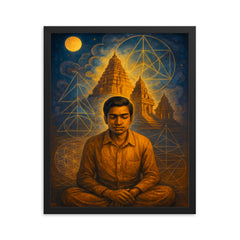 Srinivasa Ramanujan temple geometry dream scene framed print on a plain backdrop in size 16"x20".
