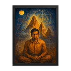Srinivasa Ramanujan temple geometry dream scene framed print on a plain backdrop in size 18"x24".
