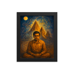 Srinivasa Ramanujan temple geometry dream scene framed print on a plain backdrop in size 8"x10".