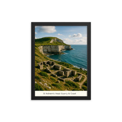 St Aldhelm's Head Quarry and Coast England framed print on a plain backdrop in size 12"x16".