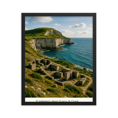 St Aldhelm's Head Quarry and Coast England framed print on a plain backdrop in size 16"x20".