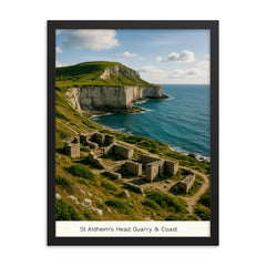 St Aldhelm's Head Quarry and Coast England framed print on a plain backdrop in size 18"x24".