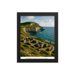 St Aldhelm's Head Quarry and Coast England framed print on a plain backdrop in size 8"x10".
