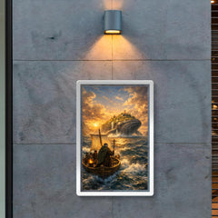 St Brendan sailing toward whale island horizon poster 2