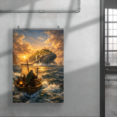 St Brendan sailing toward whale island horizon poster 4