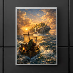St Brendan sailing toward whale island horizon poster 5