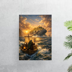 St Brendan sailing toward whale island horizon poster 7
