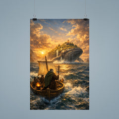 St Brendan sailing toward whale island horizon poster 9