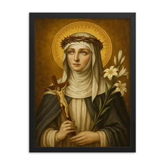 St Catherine of Siena framed print on a plain backdrop in size 18"x24".