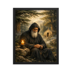 St Charbel in cedar forest silence framed print on a plain backdrop in size 16"x20".