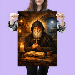St Charbel in cedar lit monastery poster 3
