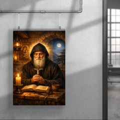 St Charbel in cedar lit monastery poster 4