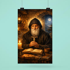 St Charbel in cedar lit monastery poster 6