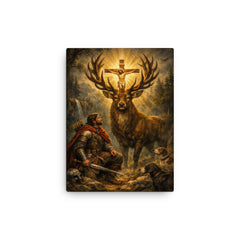 St Eustace and the stag crucifix canvas print on a plain backdrop in size 12"x16".