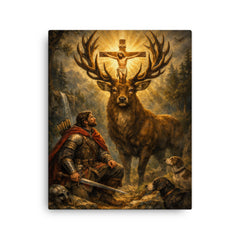 St Eustace and the stag crucifix canvas print on a plain backdrop in size 16"x20".