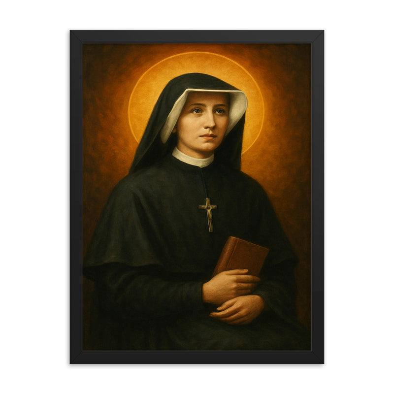 St Faustina Kowalska framed print on a plain backdrop in size 18