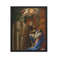 St Francis of Paola Resuscitating a Child by Simon Vouet framed print on a plain backdrop in size 16"x20".