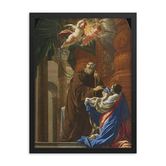 St Francis of Paola Resuscitating a Child by Simon Vouet framed print on a plain backdrop in size 18"x24".