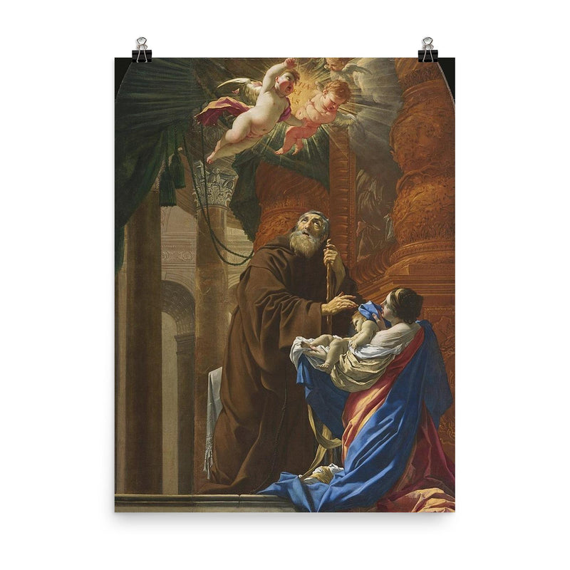St Francis of Paola Resuscitating a Child by Simon Vouet poster on a plain backdrop in size 8