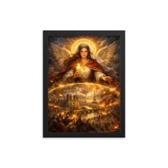 St Genevieve shielding Paris with candlelight framed print on a plain backdrop in size 12"x16".