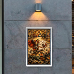 St George piercing the dragon beneath icons poster 2