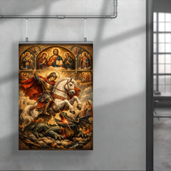 St George piercing the dragon beneath icons poster 4