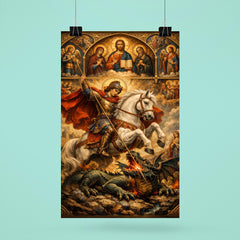 St George piercing the dragon beneath icons poster 6