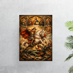 St George piercing the dragon beneath icons poster 7