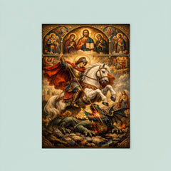 St George piercing the dragon beneath icons poster 8