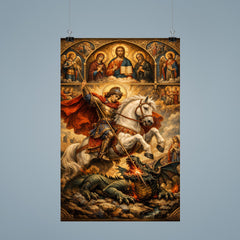 St George piercing the dragon beneath icons poster 9