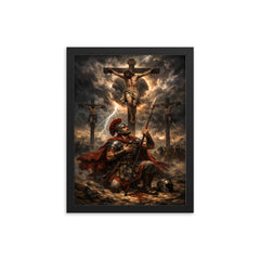 St Longinus beneath the crucifixion storm framed print on a plain backdrop in size 12"x16".