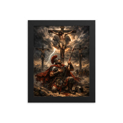 St Longinus beneath the crucifixion storm framed print on a plain backdrop in size 8"x10".