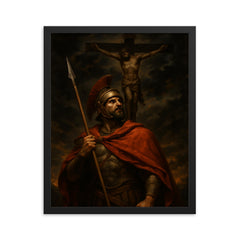 St Longinus beneath the darkened crucifixion sky framed print on a plain backdrop in size 16"x20".