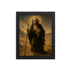 St Mary of Egypt crossing the Jordan wasteland framed print on a plain backdrop in size 8"x10".