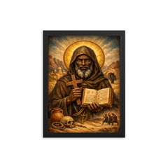 St Moses the Black desert icon framed print on a plain backdrop in size 12"x16".