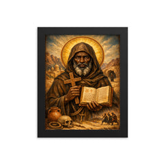 St Moses the Black desert icon framed print on a plain backdrop in size 8"x10".
