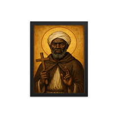 St Moses the Black icon portrait framed print on a plain backdrop in size 12"x16".
