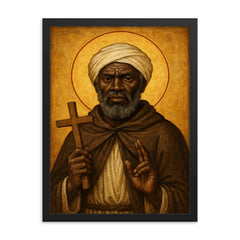 St Moses the Black icon portrait framed print on a plain backdrop in size 18"x24".
