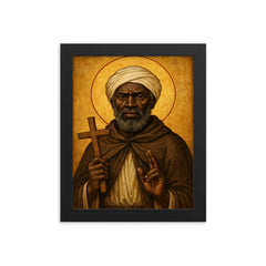St Moses the Black icon portrait framed print on a plain backdrop in size 8"x10".