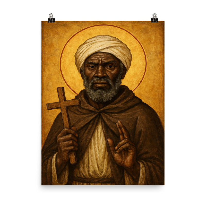 St Moses the Black icon portrait poster on a plain backdrop in size 8