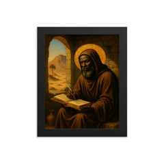 St Moses the Black in desert cell framed print on a plain backdrop in size 8"x10".